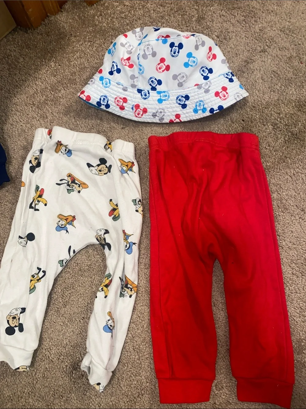 Disney Baby Mickey & Friends Toddler Set - Hat + 2 Pants - White, Red